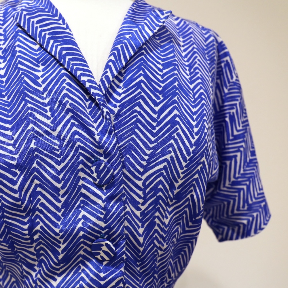 Vintage Bright Blue Herringbone Dress